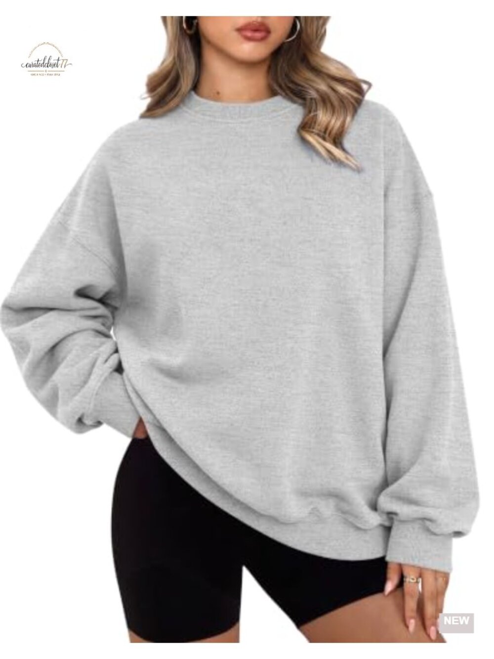 Oversized Striped Crewneck Sweatshirt Fleece Pullover Loose Fit